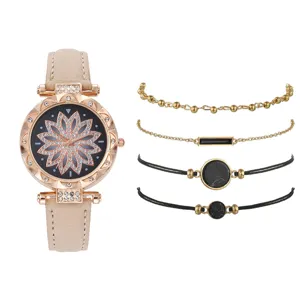 Set orologio al quarzo moda donna con quattro bracciali abbinati chic per uso quotidiano.