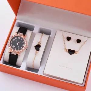 Set regalo orologio donna di lusso e gioielli cuore bracciale collana quarzo elegante set