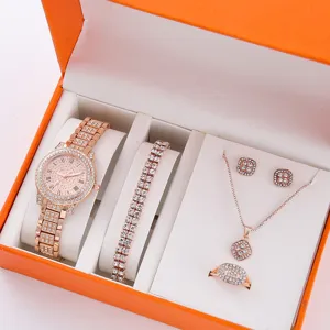 Set Orologio e Gioielli in Lega con Strass da Donna Orologio da Polso al Quarzo Analogico con Bracciale Collana Orecchini Anello