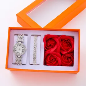 Set orologio da polso al quarzo con strass di lusso da donna bracciale e scatola rose