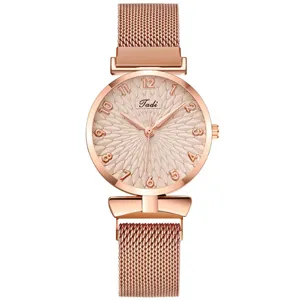 Orologio donna oro rosa quarzo cinturino maglia magnetica quadrante girasole elegante