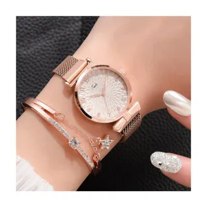 Orologio al quarzo oro rosa donna cinturino maglia quadrante girasole orologio principale