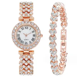 Set orologio da donna al quarzo con strass e bracciale elegante con numeri romani.