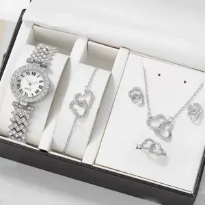 Lusso donne strass orologio al quarzo set di gioielli con collana braccialetto anello orecchini