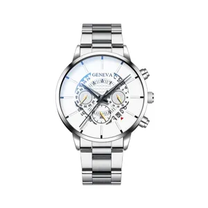 Orologio al quarzo in acciaio inossidabile argento con quadrante bianco, da uomo.