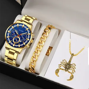 Set orologio oro uomo bracciale e collana con ciondolo scorpione lusso scatola regalo.