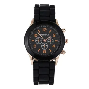 Women Quartz Watch Black Silicone Strap Rose Gold Case Fashion Casual Ladies Wristwatch