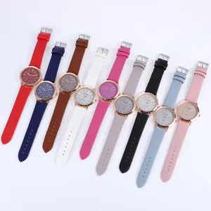 Orologio da polso al quarzo da donna con cinturino in pelle colorata set dettagli
