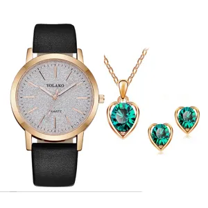 Set orologio donna con collana e orecchini cuore cristallo verde regalo perfetto.