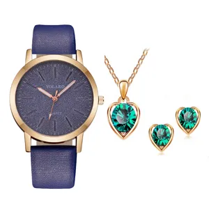 Orologio donna e set gioielli collana orecchini cuore cristallo verde stile elegante