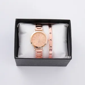 Moda Minimalista Donna Orologio da Polso al Quarzo Lega Cinturino in Acciaio Orologio Rotondo Strass Bracciale Set Gioielli Regalo per Donna Quotidiano Appuntamenti