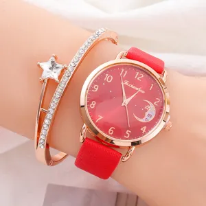 Set orologio da polso donna al quarzo fashion con bracciale stella cristallo rosso