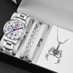 Set regalo uomo orologio quarzo acciaio bracciale ciondolo scorpione moda elegante