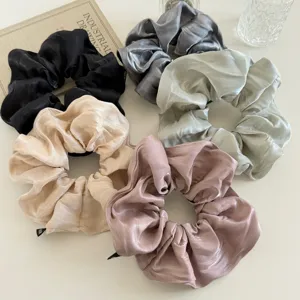 Dames Groot Satijn Glanzend Scrunchie Koreaanse Stijl Elegant Geplisseerd Haarelastiek Veelzijdige Effen Kleur Paardenstaart Houder Accessoires