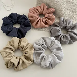 Koreaanse Stijl Effen Kleur Geplooide Stof Scrunchie Elegante Glanzende Haarelastiek Voor Vrouwen Haaraccessoires Paardenstaart Houder