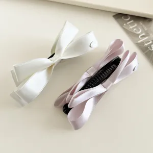 Satin Schleife Bananen Haarclip Set, elegante weiße und rosa Haaraccessoires für Frauen Mädchen.