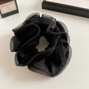 Franse stijl zwarte mesh haarband volumineuze haarelastiek voor elegante dames dagelijks