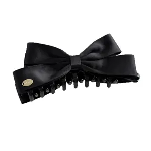 Zwarte satijnen strik haarklem elegante haaraccessoire voor vrouwen en paardenstaart