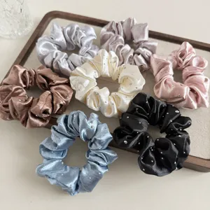 Strass Pleissiert Satin Scrunchies Elegant Einfarbig Haargummis Pferdeschwanz Halter Koreanischer Stil Mode Haarschmuck Für Damen