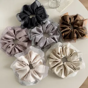 Elegant Satin Rhinestone Scrunchie Stylish Fabric Hair Tie For Women Shiny Ponytail Holder Fashion Hair Accessories Gift