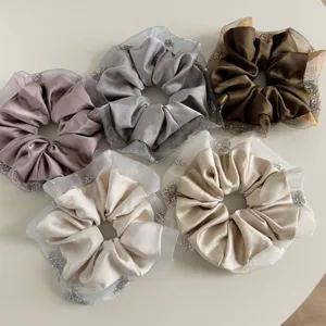 Korean style satin organza rhinestone scrunchies elastic hair bands ponytails hair accessories