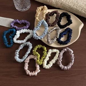 Französische Handgefertigte Maulbeerseide Scrunchies Elastische Haarbänder Haarringe Elegante Einfarbige Haar Accessoires Für Damen