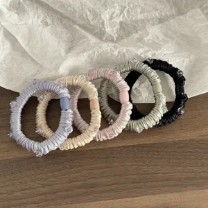Damen Satin Scrunchie Im Koreanischen Stil Mit Strass Elastisches Haargummi Einfarbig Eleganter Haarschmuck