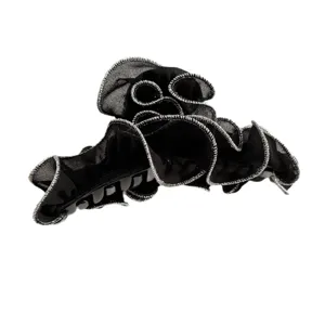 Elegante molletta per capelli nera in chiffon con bordo argentato per acconciature chic moda.