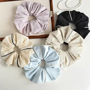 Korean Style Minimalist Contrast Piping Fabric Scrunchie Elegant Hair Tie Soft Elastic Ponytail Holder For Women Daily Hair Accessories
