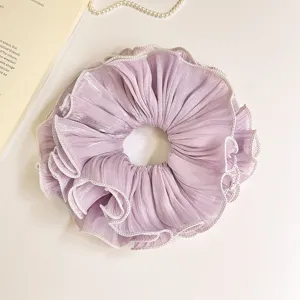 Grote gerimpelde scrunchie in Koreaanse stijl, lichte paarse glanzende haarband voor dames.