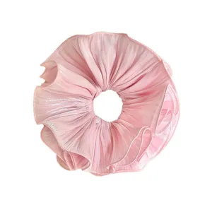 Grote geplooide roze haarelastiek scrunchie Koreaanse stijl elegante haaraccessoire