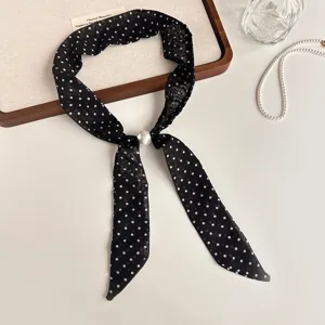 Cinta negra de lunares con perla para el pelo estilo coreano elegante accesorio vintage chic