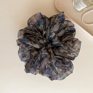 Sheer organza floral hair scrunchie large hair accessory for women elegance daily wear detail