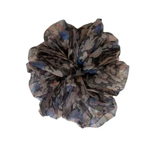 Large organza floral hair scrunchie for women, elegant ponytail holder hair accessory.