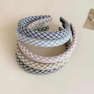 Serre-Tête Coréen à Motif Pied-de-Poule pour Femme Style Preppy Simple en Tissu Accessoire de Cheveux Quadrillé