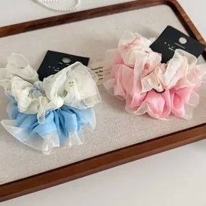 Coletero de malla floral estilo coreano, gomas para el pelo pastel dulces y versátiles.
