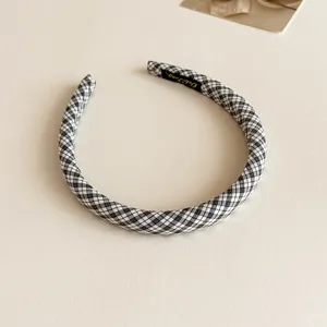 Serre-tête à carreaux noir et blanc style coréen pour femmes, accessoire de cheveux élégant.