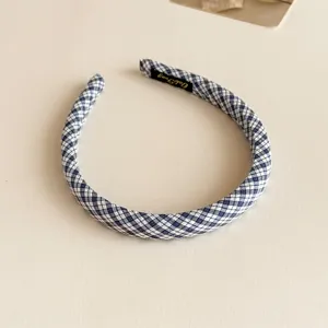 Serre-tête fin à carreaux bleu et blanc style coréen accessoire de cheveux minimaliste chic