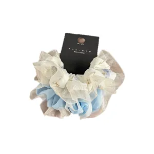 Coletero de pelo de organza floral estilo coreano elegante multicapa esponjoso accesorio bonito