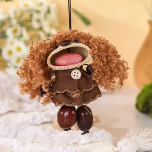 Natural seed shell doll hanging ornament, creative handmade healing bag charm detail view.