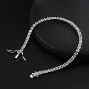 Bracciale Tennis in Argento Sterling S925 3mm Riga Singola Zirconia Luminoso Gioiello Dettaglio