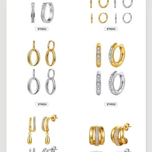 Collezione di orecchini a cerchio in acciaio inossidabile, dorati e argentati con zirconi stile.