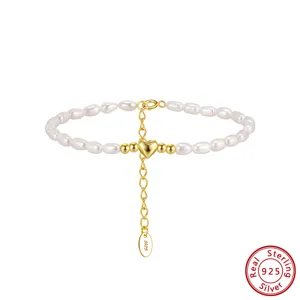 Pulsera corazon de perla plata 925 cadena ajustable joya de moda para mujer fiesta