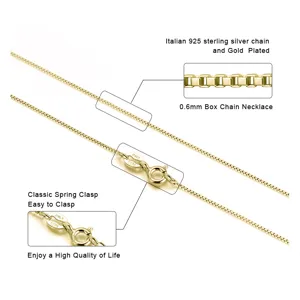 S925 Sterling Silver Gold Plated 0.6mm Box Chain Necklace Minimalist Elegant Jewelry