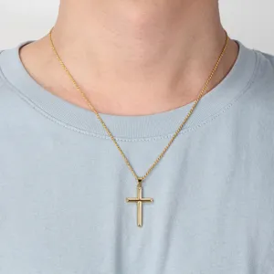 Goldener Kreuz Anhänger Halskette für Damen Herren stilvolle Modeschmuck Kette Geschenk