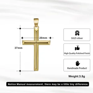 S925 Silber vergoldeter Kreuz Anhänger Kette, 37x20mm handgemachter Schmuck Unisex neu.