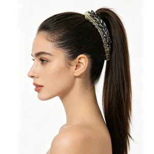 Elegant crystal banana hair clip, PC vertical ponytail clip for women and girls daily styling.