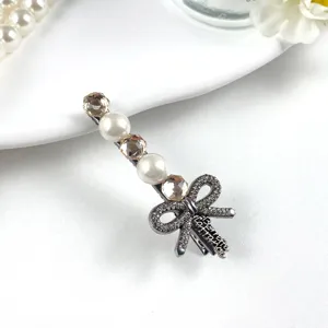 Crystal rhinestone bow hair clip pearl side clip sweet hair accessory for women detail view