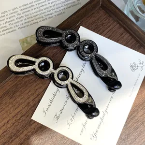 Crystal Rhinestone Banana Clip Elegant Hair Claw Clip Black PC Hairpin Fashion Styling Tool