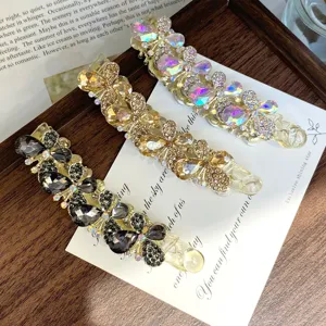 Elegant PC Rhinestone Banana Clip Crystal Butterfly Flower Hair Claw For Women Sweet Vertical Hairpin Headwear Gift